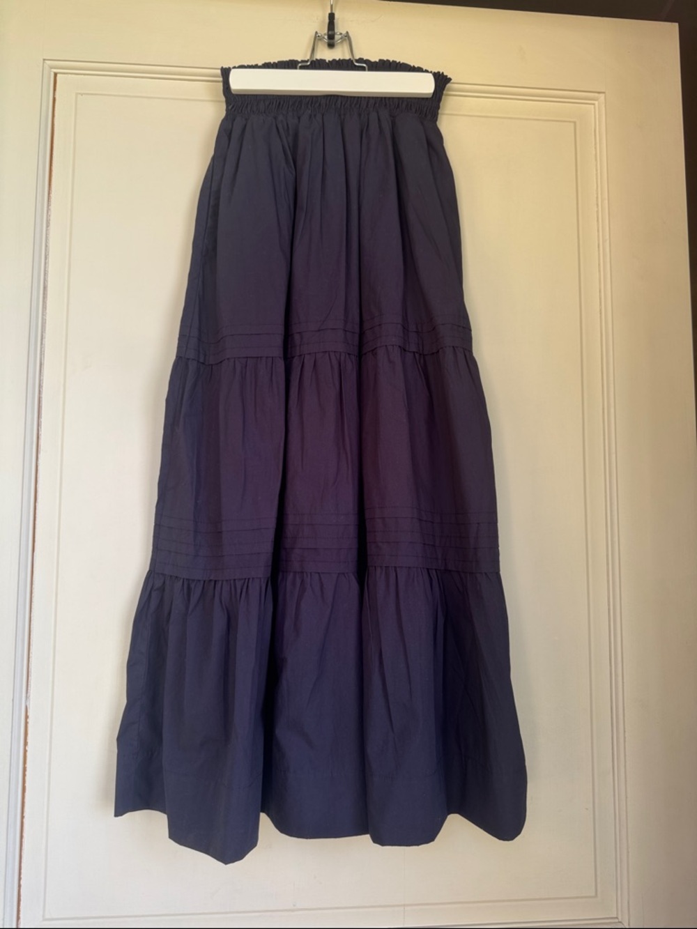 New With Tag Tiered Cotton Maxi Skirt in Navy